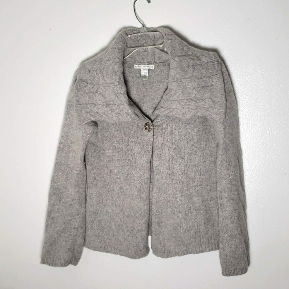 Sarah Spencer luxury feel wool angora big collar single button cardigan Sz large
